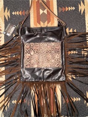 "A Bit A Bling" genuine leather crossbody bag snake-print embossed panel